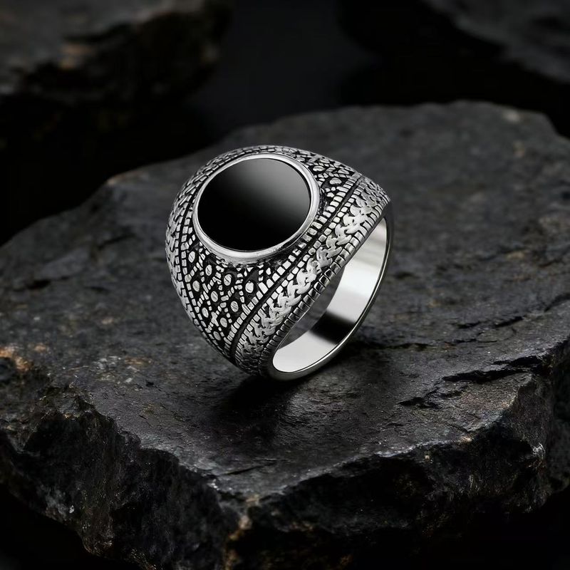 1 Piece Vintage Distressed Silver Ring With Engraved Geometric Patterns, Unisex Niche Accessory, Gift For Friends Family, Daily Festival Wear_voghion.com