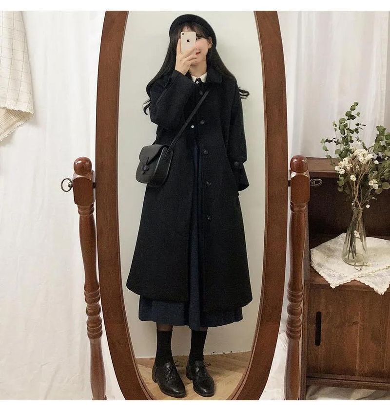 Cappotto di lana da donna stile Hepburn autunno e inverno 2023 nuovo stile coreano di alta qualità cappotto di lana nero ispessito_voghion.com