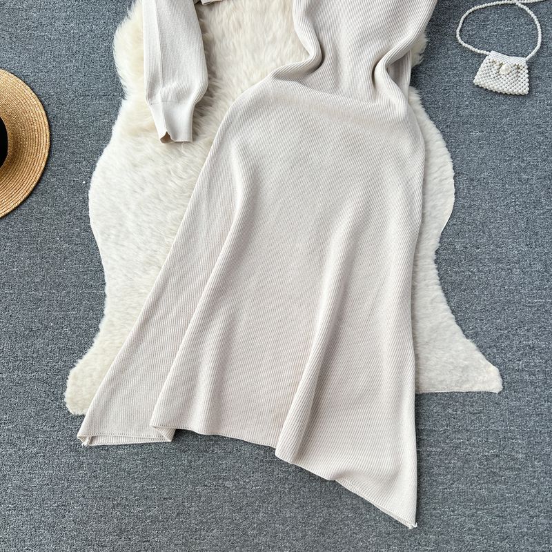 Damenbekleidung Langärmliges Strickpulloverkleid für Damen, neuer Hüftrock mit Hosenträgern für Herbst und Winter + zweiteiliges Set mit hochwertigem Schal_voghion.com