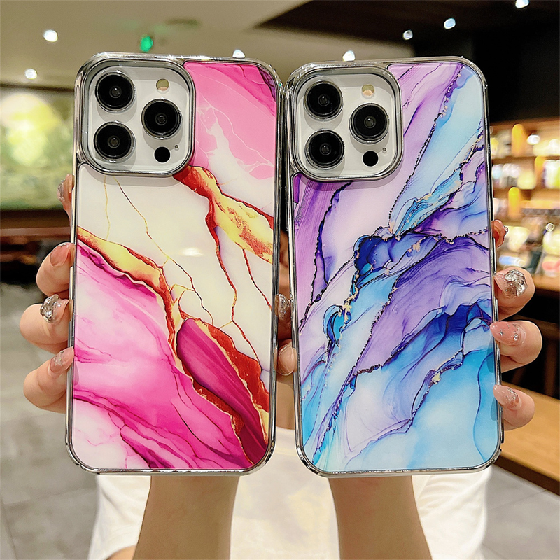 For IPhone 14 Pro Max Luxury Gradient Marble Plating Phone Case For IPhone 14 13 Pro Max Shockproof Lens Protection Soft Cover_voghion.com