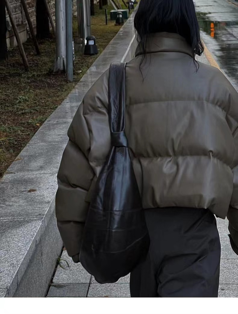 Abrigo corto de algodón y cuero PU para mujer, abrigo de invierno nuevo de pan grueso, abrigo para mujer, chaqueta acolchada para mujer, chaquetas para mujer_voghion.com