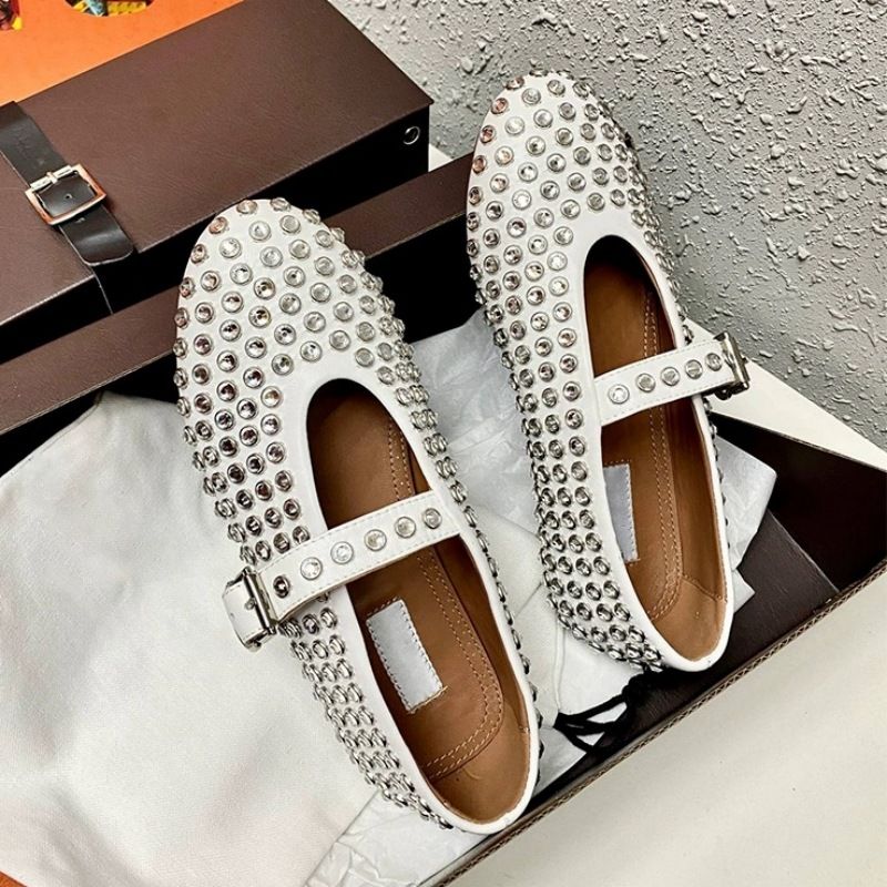 2024 Summer Nei Waasser Diamant Een Knäppchen Flaach Buedem Lach Lazy fir Dammen Casual Versatile Single Schong_voghion.com