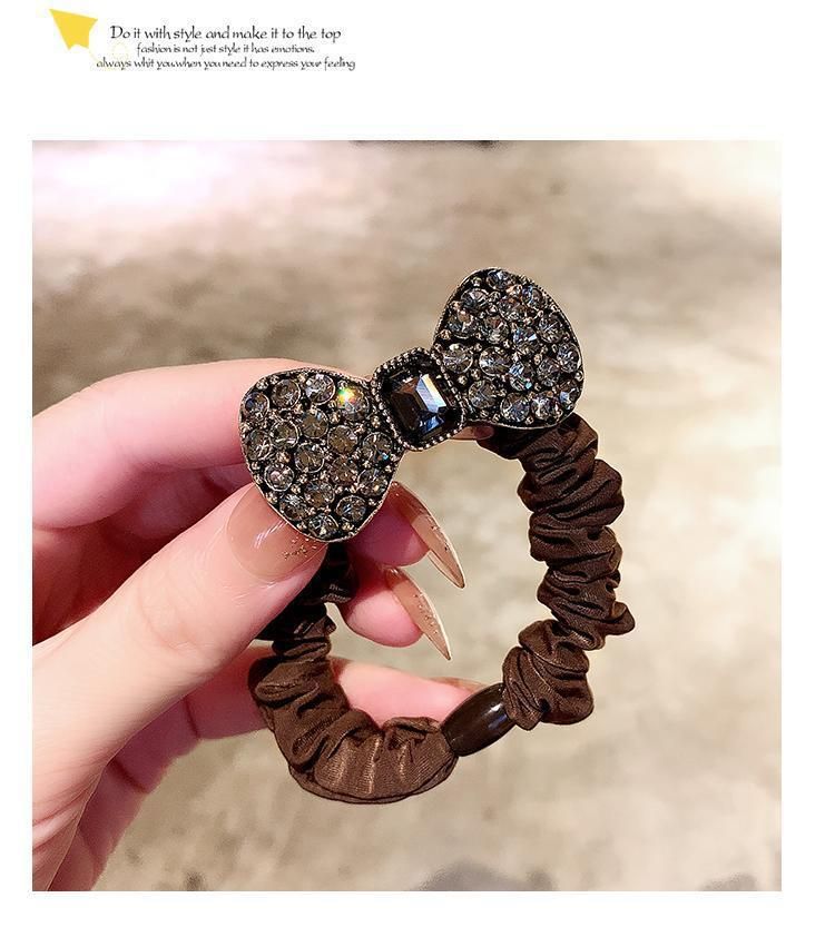 Fascia con fiocco in strass di alta qualità coreana, anello per l'intestino tenue francese alla moda retrò, cordino per la testa, elastico per capelli_voghion.com
