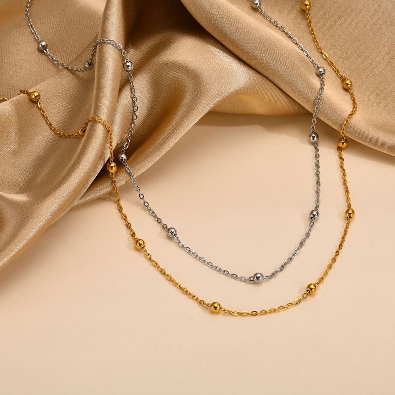 Collar de acero inoxidable con espaciador redondo para mujer, cadena de clavícula, sencillo, moderno, básico, de uso diario, en capas_voghion.com