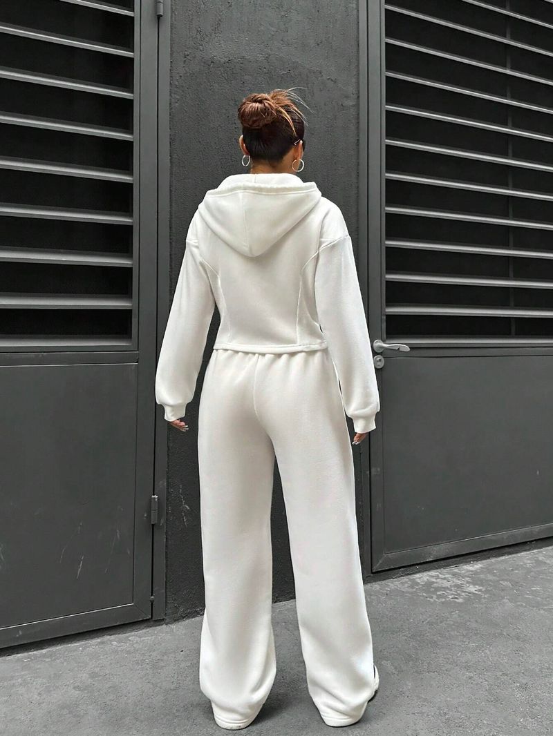 Set coordinati da donna casual due pezzi, ampio, con cappuccio, maniche lunghe, cerniera, vita elasticizzata, pantaloni larghi, tuta da jogging_voghion.com