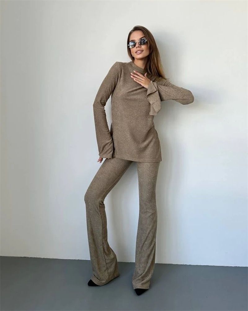 women's autumn and winter new fashion personalized slimming knitted long-sleeved tops and trousers women's suits_voghion.com