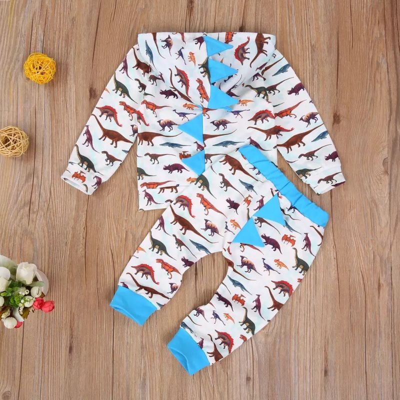 Kinderkleidung Zweiteiliges Set mit langärmligen Strickjacken und Hosen mit Dinosaurier-Print_voghion.com