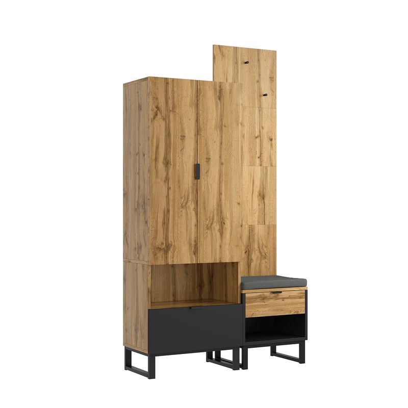 Ensemble Garderoben avec banc à chaussures et coussin, accessoires suspendus à l'avant, tiroirs et étagères réglables_voghion.com