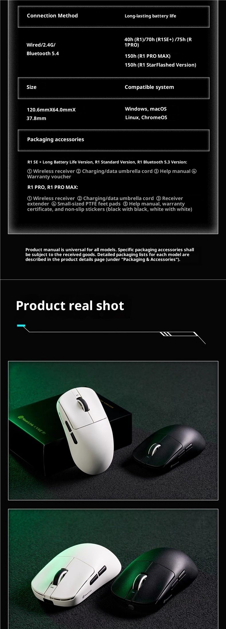 Digitex VXE Dragonfly R1 Kabellose Bluetooth-Maus für Gaming und E-Sport – Lange Akkulaufzeit – Ultraleicht – Ergonomisches Design_voghion.com