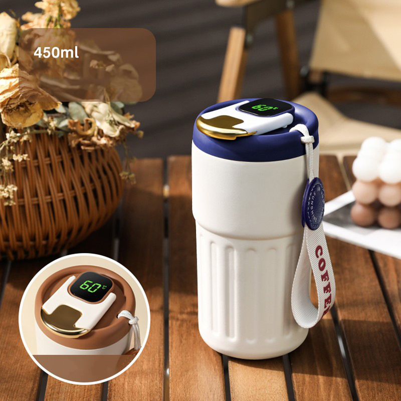Langmayue 450 ml-es vizespalack intelligens hőszigetelő fogantyúval kültéri utazási kávé Smart Thermal Cup mindennapi életre való készlet-A, 450 ml_voghion.com