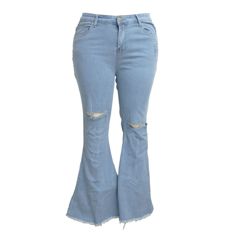 Roupas femininas tendência da moda personalidade rasgada calças largas elásticas_voghion.com