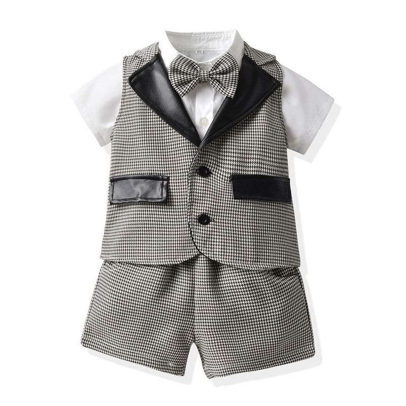 Kinderkleidung Neue Frühlings- und Herbstkleidung für Jungen, kleine karierte Weste, kurzärmeliger Hemdanzug für Kinder, einjährige Kleider-Performance-Kleidung_voghion.com