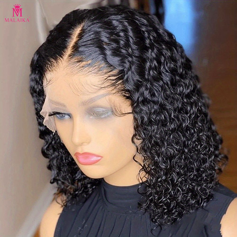 Peluca Bob peluca de cabello humano 13x4 peluca con malla frontal peluca rizada corta Bob para mujer peluca con malla frontal de onda profunda de densidad 180%_voghion.com