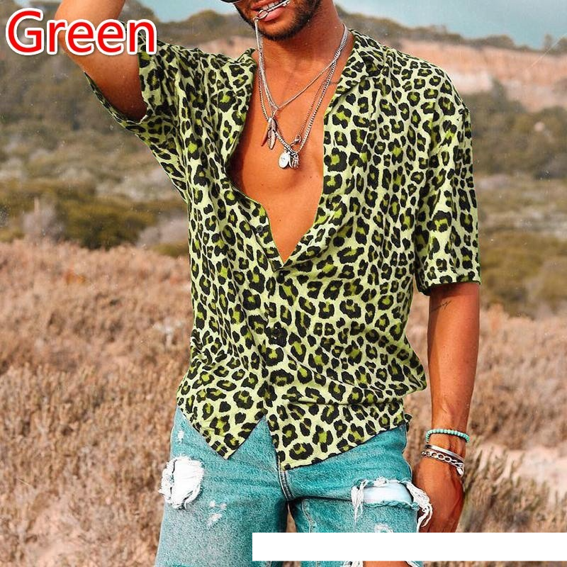 Cămașă hawaiană pentru bărbați, imprimată 3D, cu imprimeu leopard, retro_voghion.com