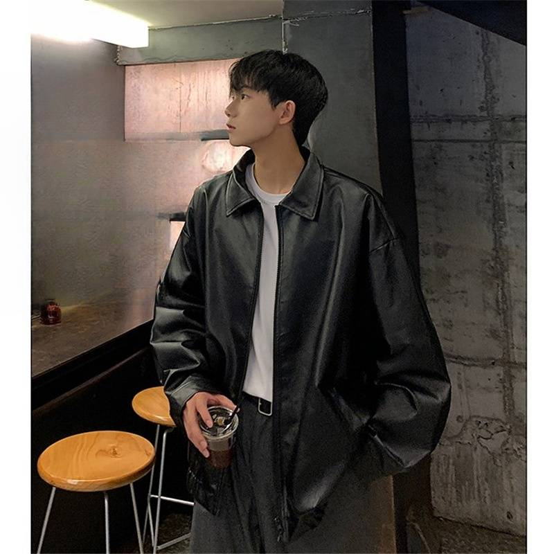 Herrenbekleidung Lederjacke lockere übergroße Retro-hübsche High-End-Street-PU-Lederjacke_voghion.com