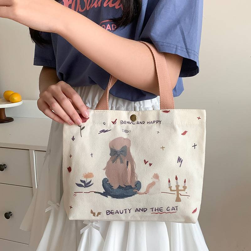 Bolsa de lona feminina 2025, nova bolsa de pano, bolsa para almoço de trabalho para estudantes universitários, bolsa pequena de mão_voghion.com
