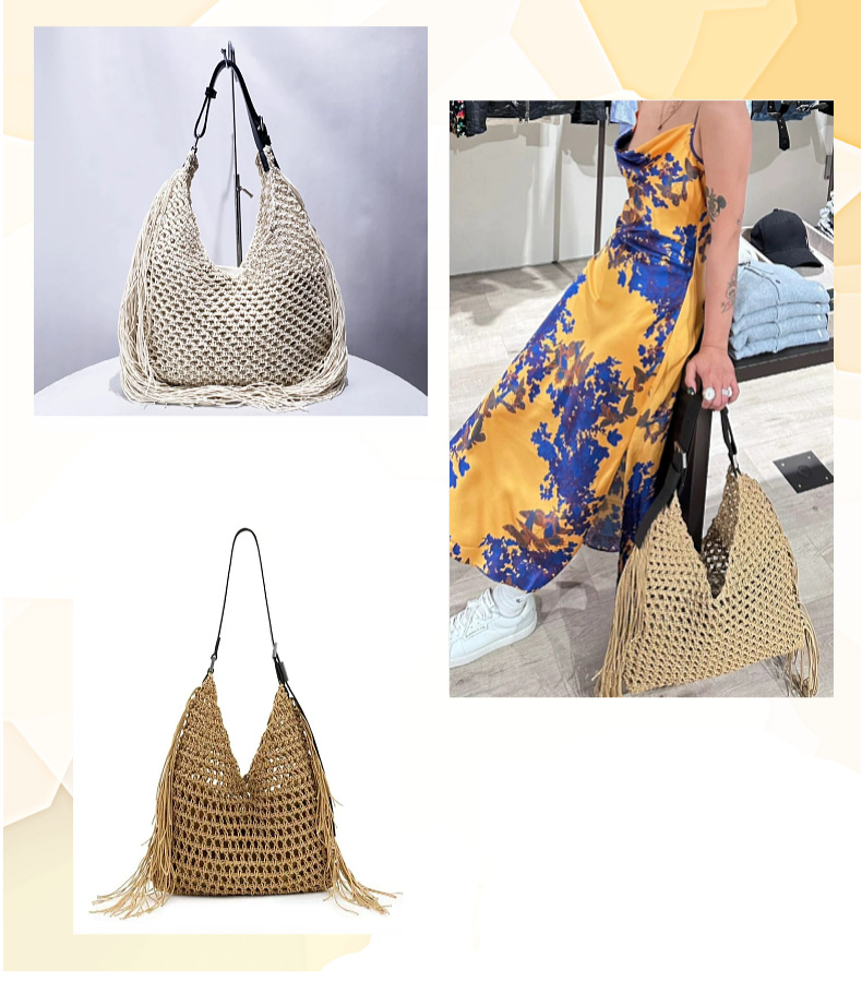 Borsa a mano da donna, borsa in paglia con nappa, piccola borsa intrecciata cava, borsa tote monospalla da donna, borsa da donna alla moda_voghion.com