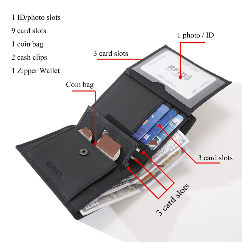 Men’s Bags Men's Wallet RFID Anti Theft Brush Ultra Thin Top Layer Cowhide Short Genuine Leather Wallet_voghion.com