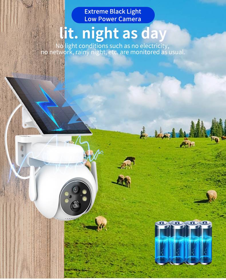 Outdoor Waterproof 4G Solar-Powered Surveillance Camera For Home Use With WiFi, Low Power Consumption, Battery, And Black Light Night Vision Monitor_voghion.com