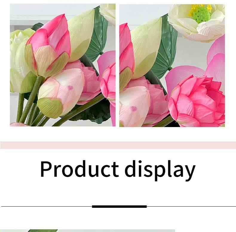 Eleganti fiori di loto artificiali con foglie e baccelli per decorazioni per la casa, matrimoni, fotografia - Composizione floreale realistica di peonie di seta_voghion.com