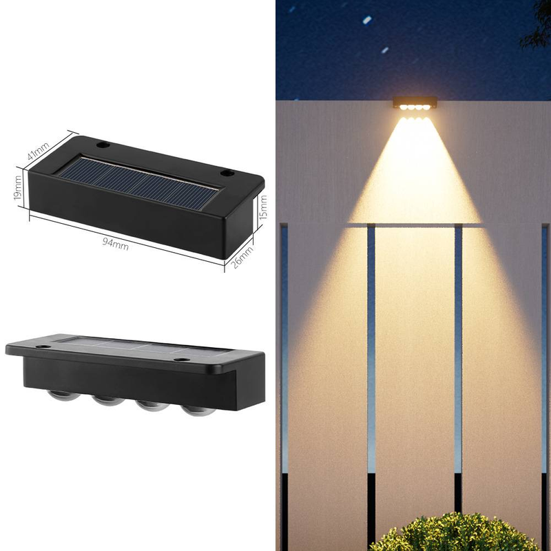 Solar-Stufenleuchten für den Außenbereich, Wandleuchten mit automatischer Ein-/Ausschaltung für Treppen, Garten, Terrasse, Weg – wasserdichte LED-Terrassenbeleuchtung (weißes/warmes Licht)_voghion.com