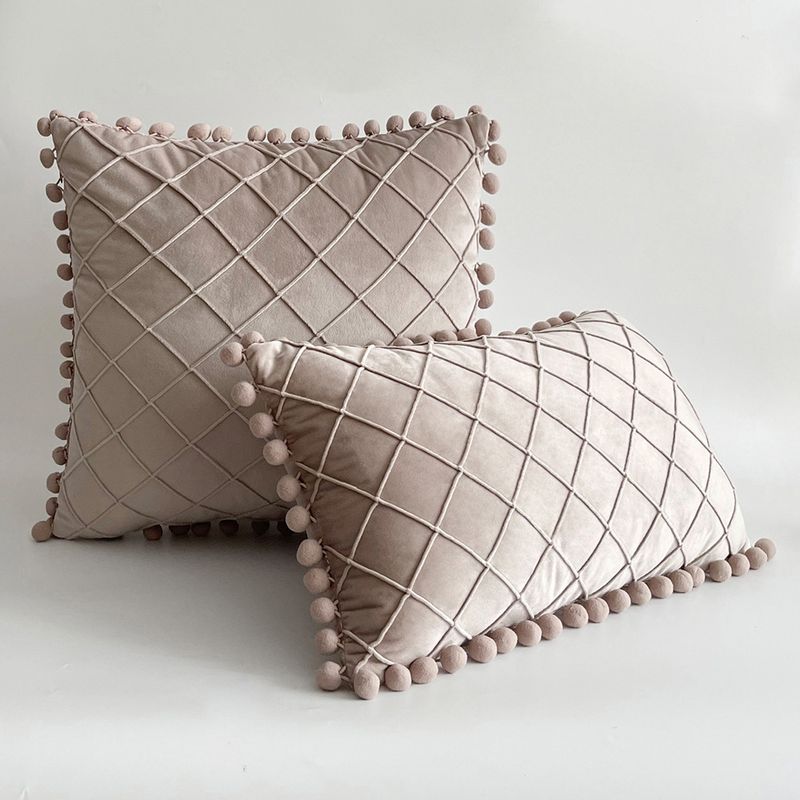 Fodera per cuscino in velluto con nappe e motivo trapuntato a rombi - Morbida fodera per cuscino per divano, letto, ufficio_voghion.com
