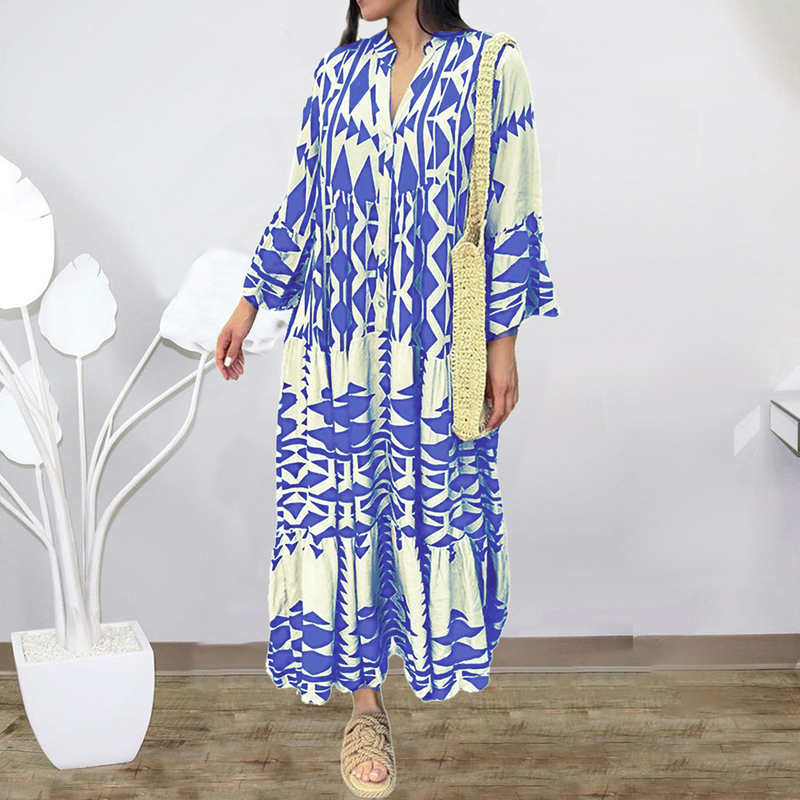 Vestido boêmio estampado feminino grande de outono 2025 para mulheres_voghion.com