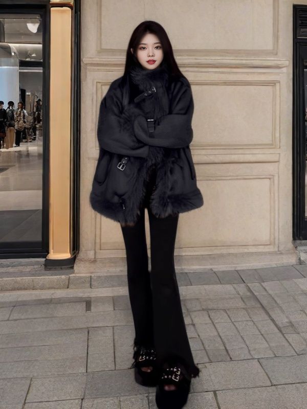 Cappotto spesso foderato in pile per donna, autunno e inverno 2025, nuovo stile Ins, in pelle scamosciata di pecora e shearling, un pezzo_voghion.com