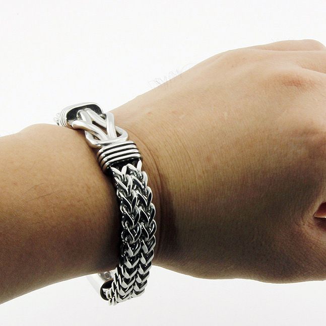 Bracciale punk da uomo in acciaio al titanio, bracciale magnetico a doppia fila in avanti e indietro in acciaio inossidabile, catena cubana in acciaio al titanio_voghion.com