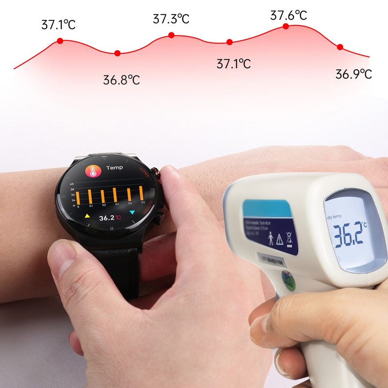 E300 1.32 İnç Ekran Deri Saat Kayışı Akıllı Sağlık Saati Vücut Sıcaklığı İzleme, EKG izleme kan basıncını destekler (Kahverengi)_voghion.com