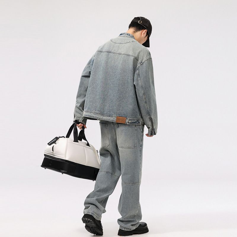 Suitable For All Seasons Niche American Style Stand Collar Denim For Men High-end Street Cool Biker Jacket_voghion.com