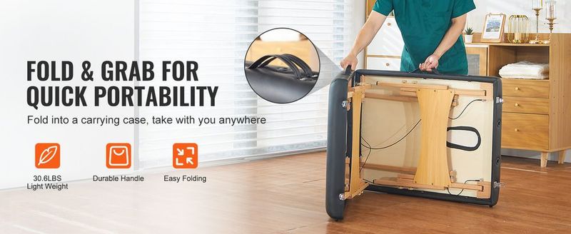 VEVOR Portable Massage Table 28" W, 2 Folding Lightweight Massage Table, 8-Level Height Adjustable Salon Tattoo Bed, Spa Table With Headrest, Armrests, Hand Pallet & Carrying Bag, 600LBS_voghion.com