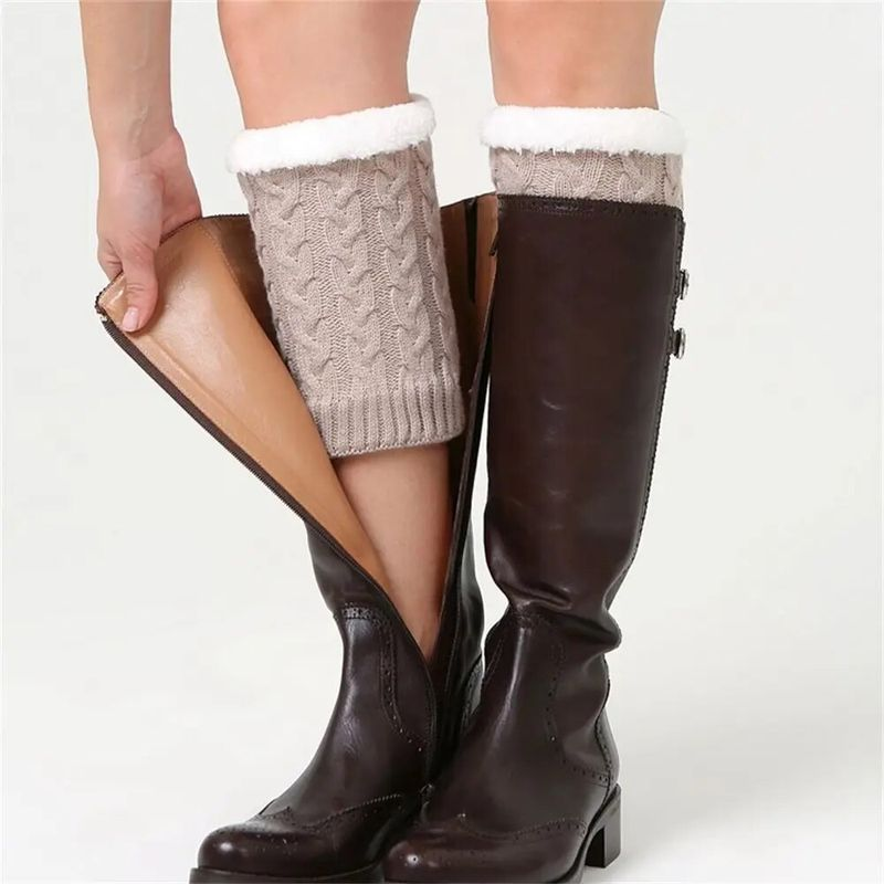 Dames winter enkelbeenwarmers plus fleece gehaakte gebreide laarsmanchetten toppers sokken_voghion.com