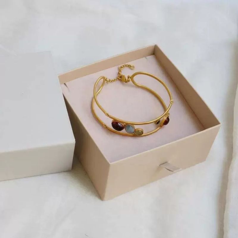 Gioielli da donna - Bracciale rigido con pietre preziose in vetro colorato a doppio strato ispirato a Barcellona, stile bohémien vintage, base in rame con placcatura elettrolitica_voghion.com