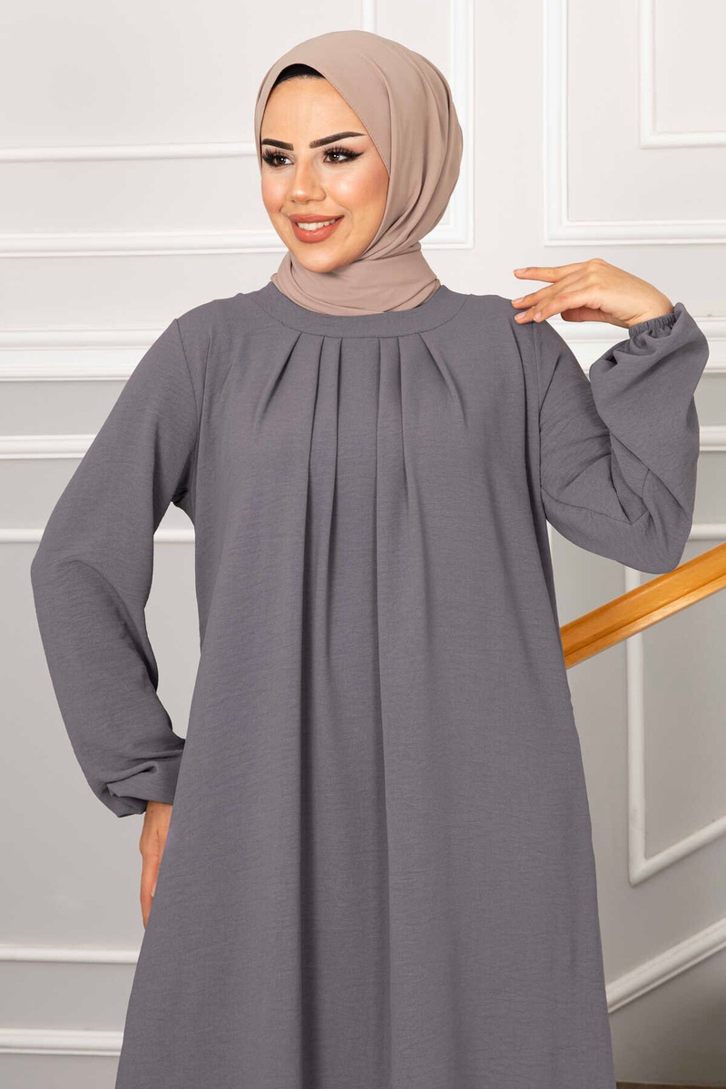 Abito lungo plissettato da donna, abito a maniche lunghe in stile turco musulmano, elegante abaya da sera per feste o abbigliamento formale._voghion.com