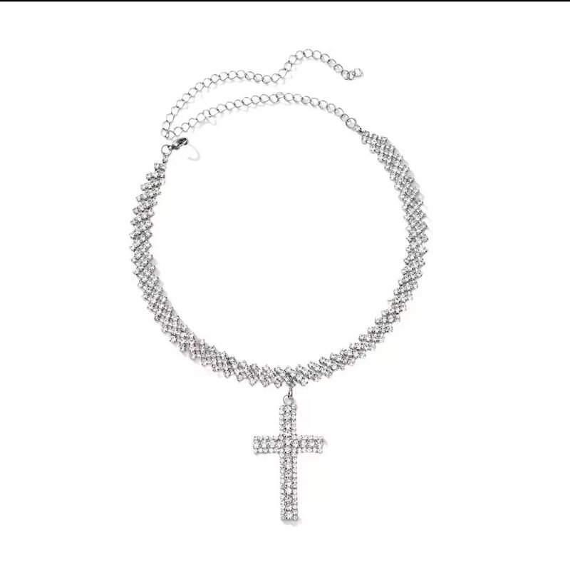 Nuovi gioielli alla moda con ciondolo a forma di croce con diamanti, collana girocollo con catena per le donne_voghion.com
