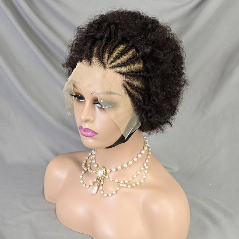 Kadınlar için 13x4 Kısa Afro Kıvırcık İnsan Saç Dantel Peruk Dostu_voghion.com