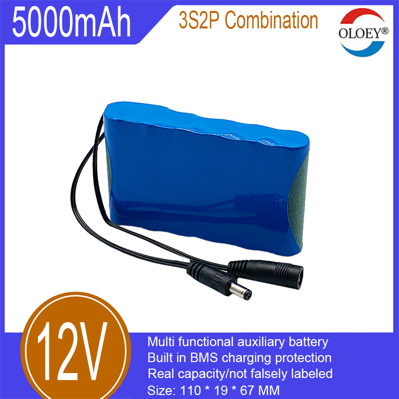 12V lityum iyon şarj edilebilir pil, 3S2P, 5000mAh, dahili BMS şarj koruması, dış mekan aydınlatması, bisiklet aydınlatma yardımı vb. için kullanılır_voghion.com