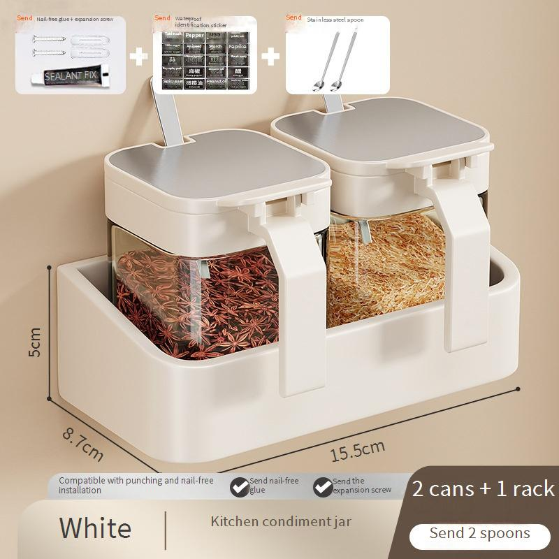 kichen Storage Set Box Rack Combination Set Seasoning Jar Bottle Storage Rack Home Kitchen Wall Hanging Salt Jar Sealed_voghion.com