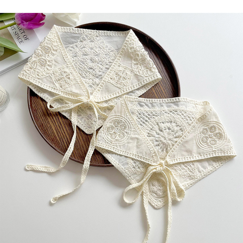 Nėriniuotas trikampis šalikas - mielas ir stilingas plaukų bandana, rankų darbo megztas galvos apdangalas pavasario vasaros kelionėms_voghion.com