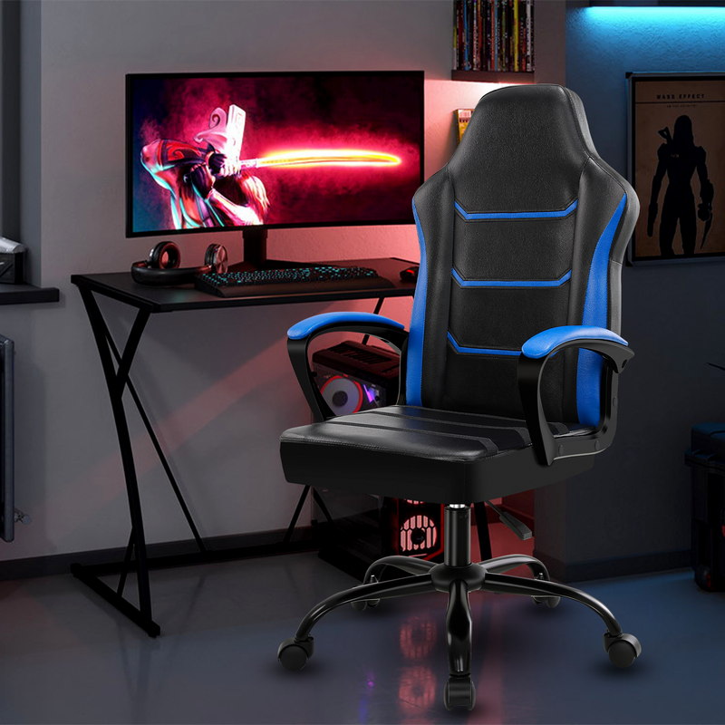 Ergonomischer Gaming-Stuhl mit komfortablen Akzenten, dreilagige Kissen, PU-Leder (wasserdicht, leicht zu reinigen), 136 kg Tragkraft, Gaming/Büro_voghion.com