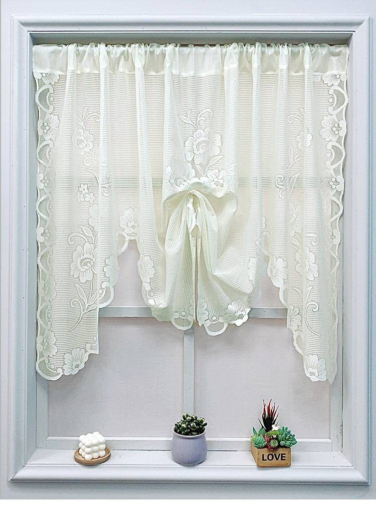Lace Sheer Curtain For Doors & Windows - 100% Polyester Sun Filtering Drapes For Study Room, Balcony, Porch - White/Beige Boho Cafe Curtains_voghion.com