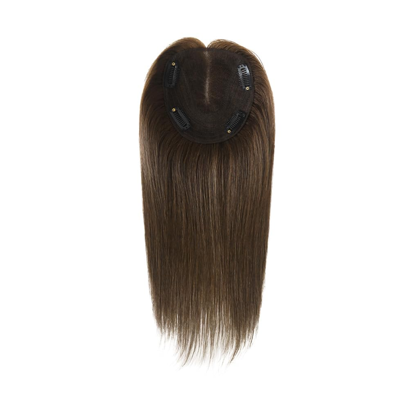 Topper per capelli 100% umani con centro in pizzo resistente per donna, 4 clip in topper, colore castano scuro n. 2, lunghezza capelli 30 cm._voghion.com