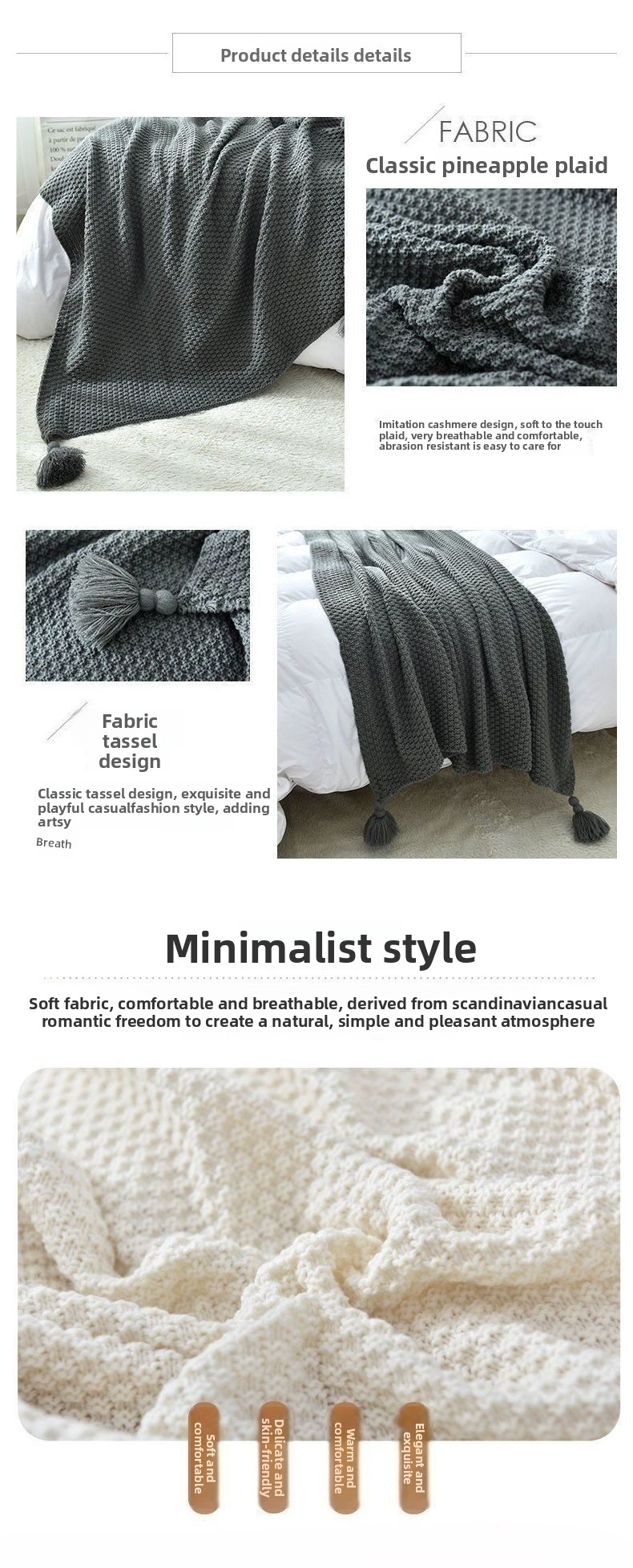Premium Cotton Knit Throw Blanket - Soft & Breathable For Sofa, Office Nap, And Home Decor (Beige/Grey, Lightweight, OEKO-TEX Certified)_voghion.com