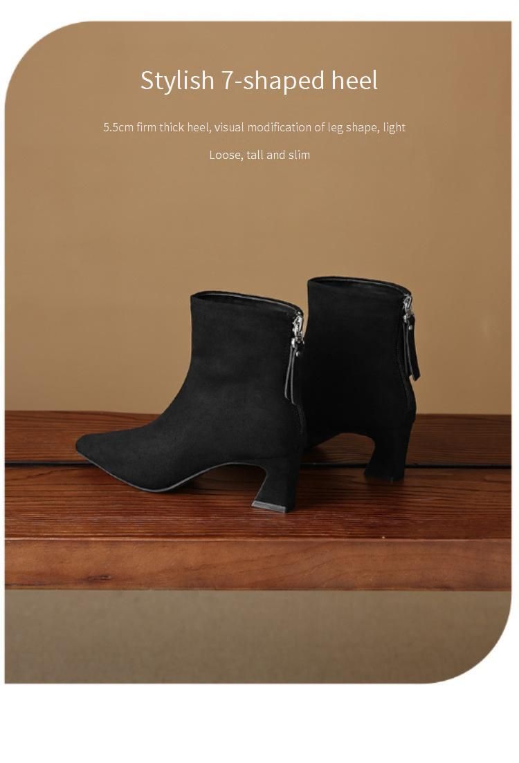 Cameido Women's French Style Suede Mid Heel Chunky Heel Slim Ankle Boots For Autumn And Winter_voghion.com