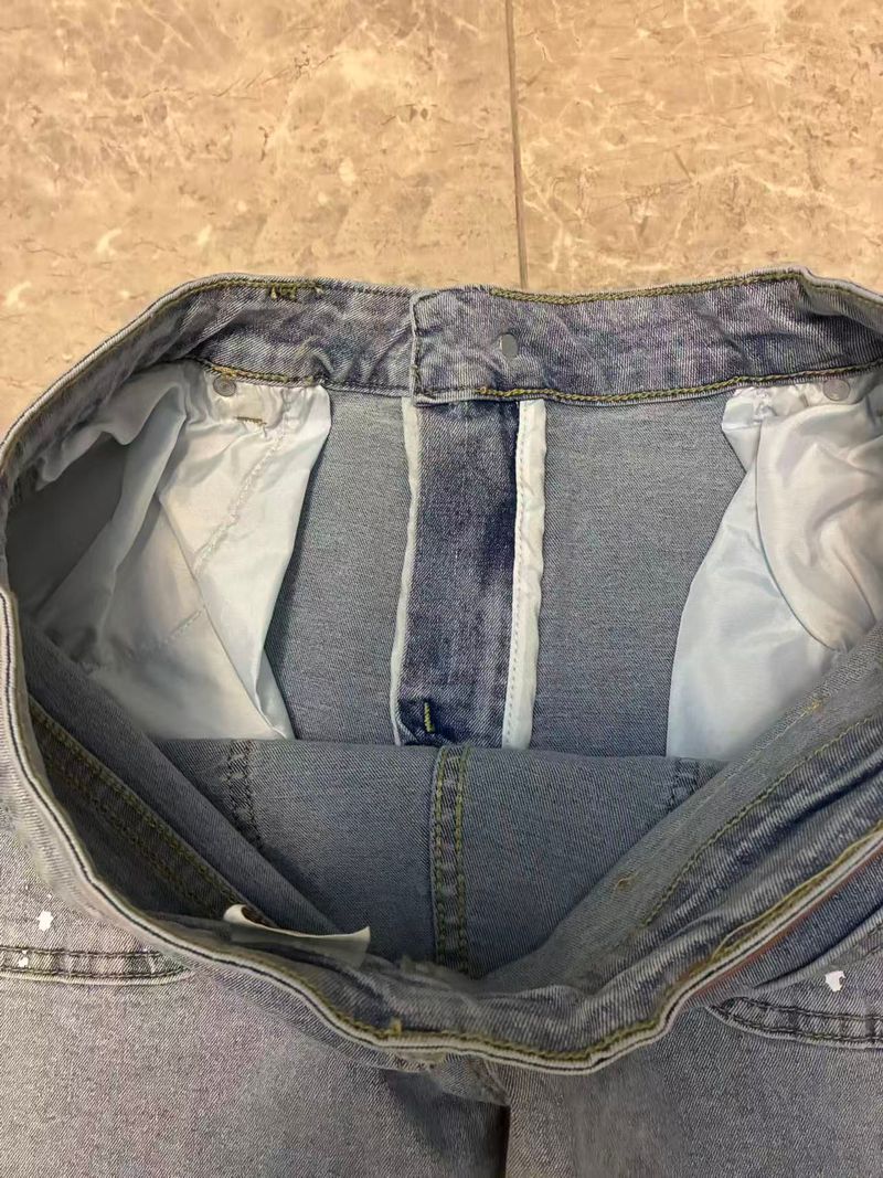 Men's Distressed Patchwork Flare Jeans - Stretch Denim Workwear Pants With Artisan Detailing, Wide-Leg Streetwear_voghion.com