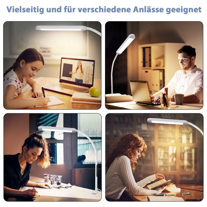 Glitzerlife Schreibtischlampe Weiß LED Dimmbar - 11W Klemmbar Tischlampe Mit Stecker 5 Farbtemperatur-Helligkeitsstufen Mit Timerfunktion Nachtlicht-Modus_voghion.com