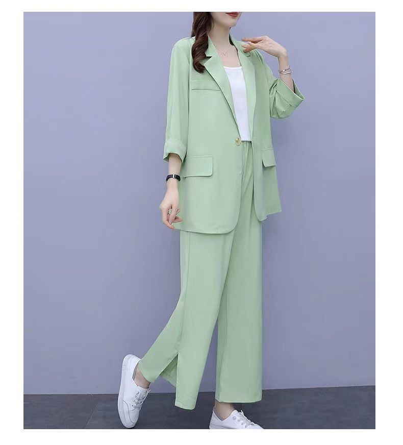 Women's Clothing Large Size Spring And Summer New Fashionable Small Suit Thin Jacket Leisure Loose Slim Two Piece Suit_voghion.com