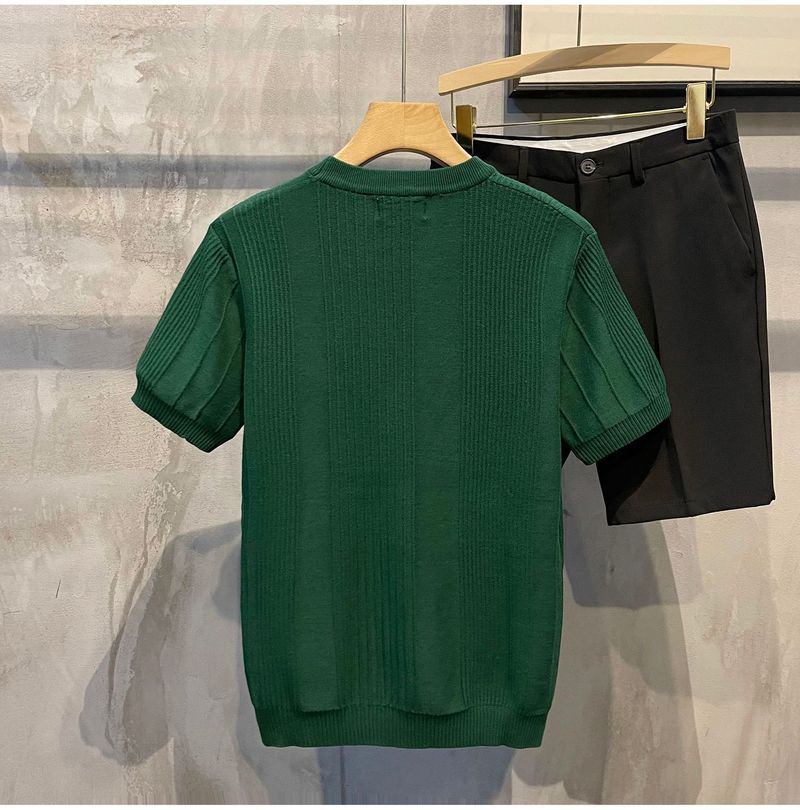 Maglietta a maniche corte in maglia da uomo, maglione estivo in seta sottile ghiacciata, mezza manica, parte superiore interna bianca da uomo_voghion.com
