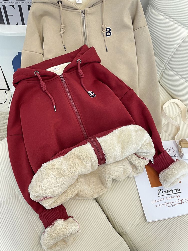 Maglione in pile di agnello con cappuccio e spesso in peluche da donna, per coppie autunnali e invernali, cardigan caldo a maniche lunghe con cerniera_voghion.com
